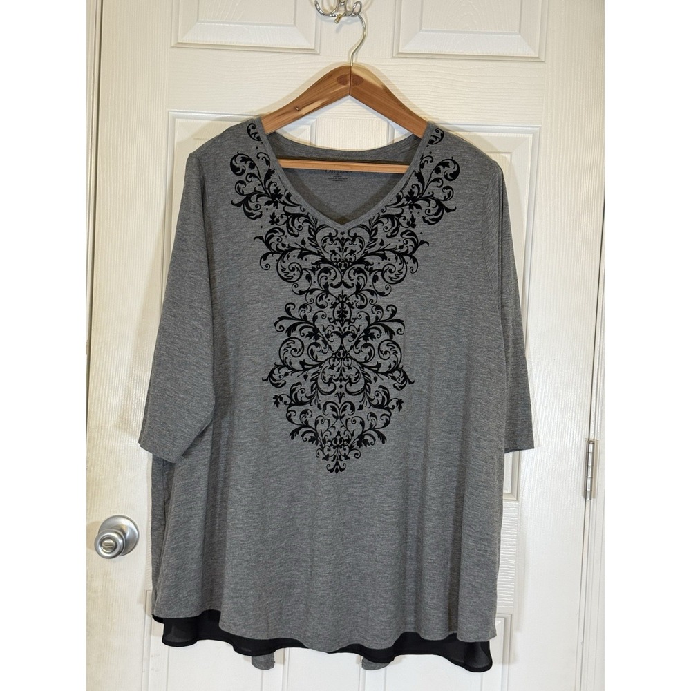 Catherine's Women's Plus 3X Vtg 90s Grey & Black Blouse Casual 26/28w